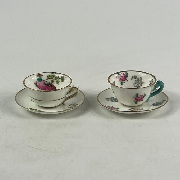 Crown Staffordshire Mini Teacup Saucer Set Floral Bird Gold Bone China England - Picture 6 of 14